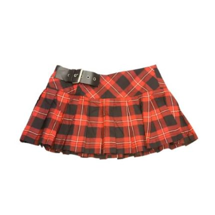 womens red and black tartan mini kilt with black belt