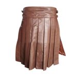 Stylish Brown Pleated Leather Kilt with Double Buckle Design - Image 3