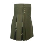 Olive Green and Camouflage Tactical Kilt with Cargo Pockets and Studs - Image 3