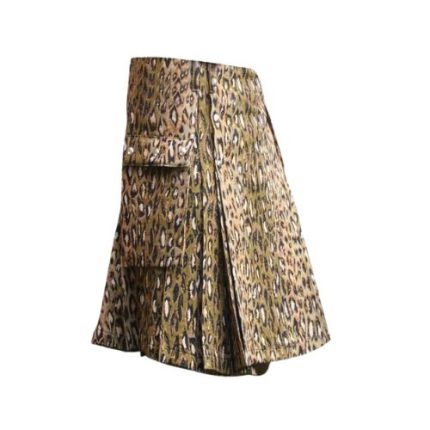 Leopard Print Tactical Kilt with Cargo Pockets and Adjustable Straps