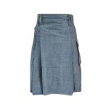 Light Wash Blue Denim Kilt with Cargo Pockets and Brass Studs