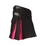 Women’s Black and Pink Hybrid Kilt with Side Pocket and Buckle Straps