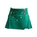 Women’s Green Utility Kilt with Decorative Hardware and Pleated Design