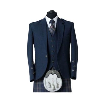 Men's Blue Scottish Kilt Jacket with Waistcoat