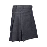 Dark Denim Kilt with Leather Straps, Buckles, and Cargo Pockets - Image 2