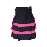 Women’s Black and Pink Two-Tone Utility Kilt with Side Pockets