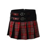 Women’s Black and Red Tartan Pleated Hybrid Kilt with Buckle Straps