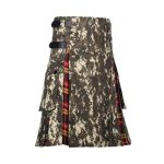 Desert Camouflage and Red/Black Tartan Tactical Kilt with Cargo Pockets and Studs - Image 2