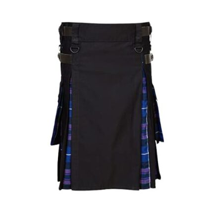 Boys' Black Hybrid Utility Kilt with Tartan Pleats