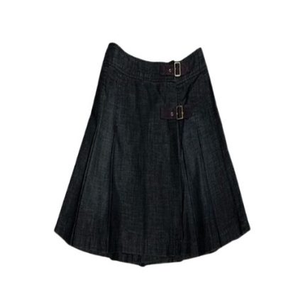 Women’s Black Denim Kilt with Buckle Straps