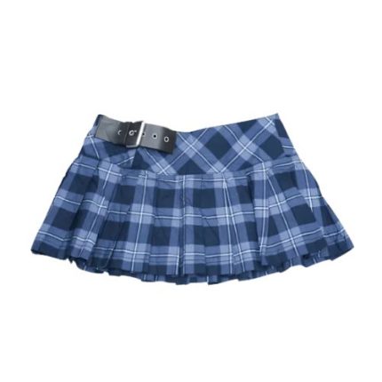 womens-blue-plaid-mini-kilt-with-black-buckle-belt