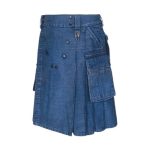 Indigo Denim Kilt with Cargo Pockets and Brass Studs - Image 2