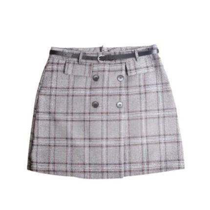 womens grey plaid buttoned mini kilt with black belt