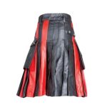 Men's Black Leather Kilt with Red Pleats and Side Straps - Image 3