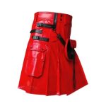 Men's Red Leather Kilt with Black Sporran and Adjustable Straps - Image 3