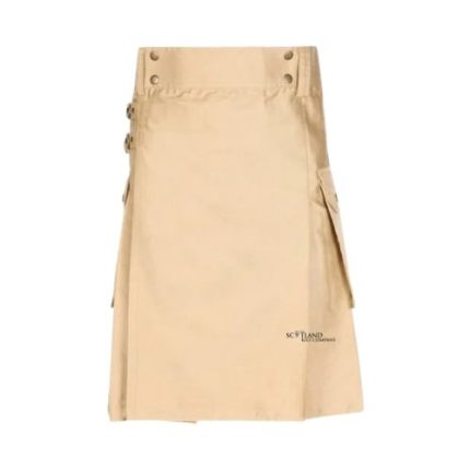 Kilts for Men - Modern Beige Utility Kilt with Buckles