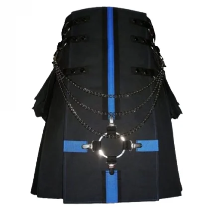 Black Cargo Utility Kilt for Men