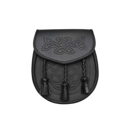 Black Leather Day Sporran with Celtic Knotwork