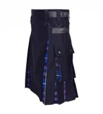 Boys' Black Hybrid Utility Kilt with Tartan Pleats