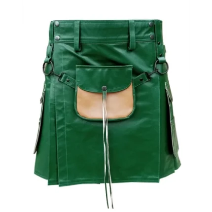 Green Leather Modern Kilt for Men