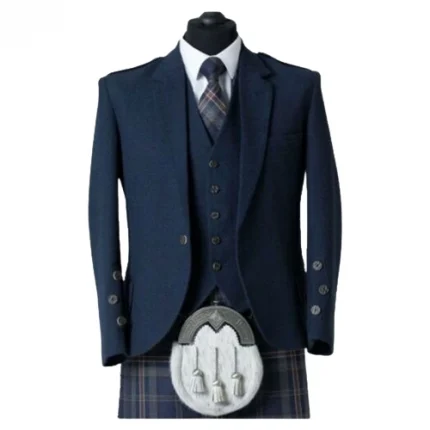 Men's Blue Scottish Kilt Jacket with Waistcoat