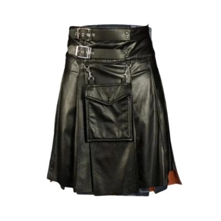 Black Gothic Leather Utility Kilt for Men