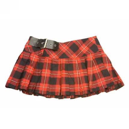 womens red and black tartan mini kilt with black belt