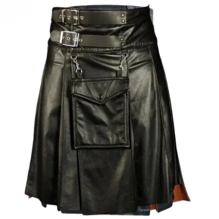 Black Gothic Leather Utility Kilt for Men