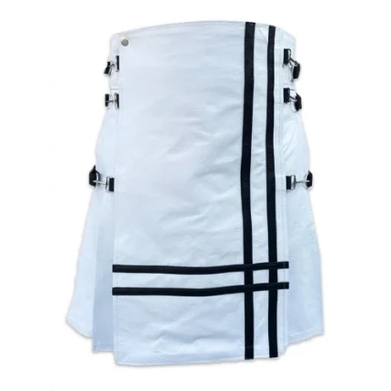 White Leather Modern Kilt for Men