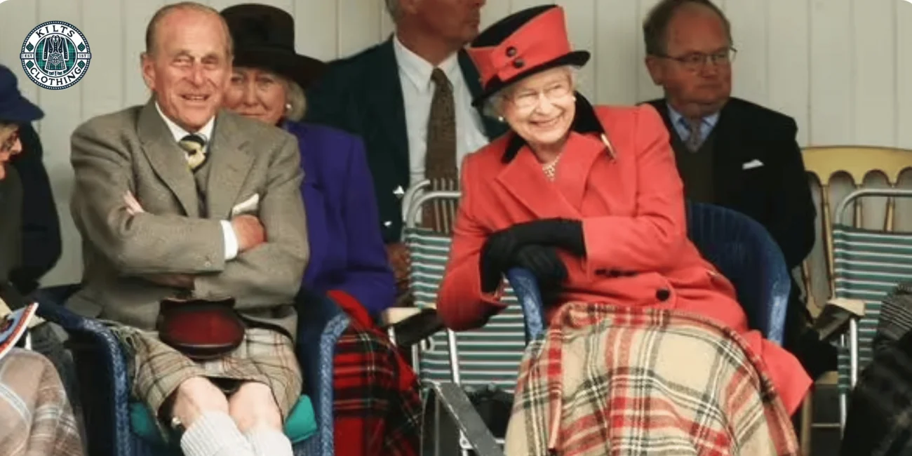 Queen Elizabeth II and Prince Philip wearing kilt