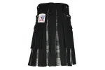 Classic Black Wool Kilt with Grey Tartan Detail - Image 2