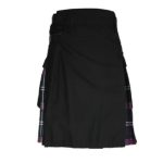 Black Wool Traditional Kilt with Tartan Pleats