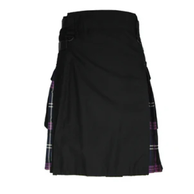 Black Wool Traditional Kilt with Tartan Pleats