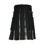 Classic Black Wool Kilt with Grey Tartan Detail