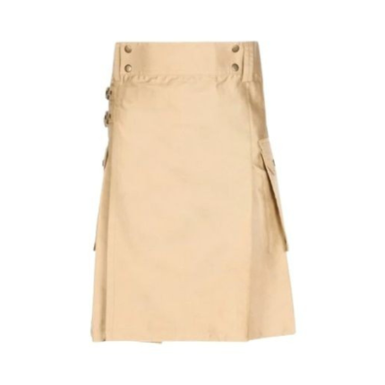 Kilts for Men - Modern Beige Utility Kilt with Buckles