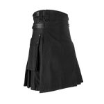 Utility Black Wool Traditional Kilt with Tartan Accents