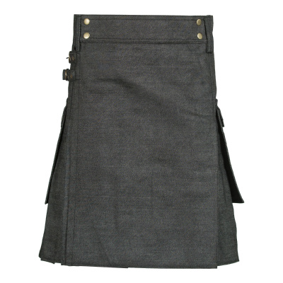 Kilts for Men - Grey Denim Utility Kilt with Cargo Pockets