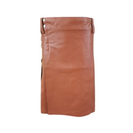 Luxurious Brown Leather Kilt with Smooth Front Design