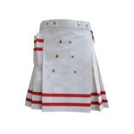 Women’s White and Red Mini Utility Kilt with Stud Accents and Functional Pockets
