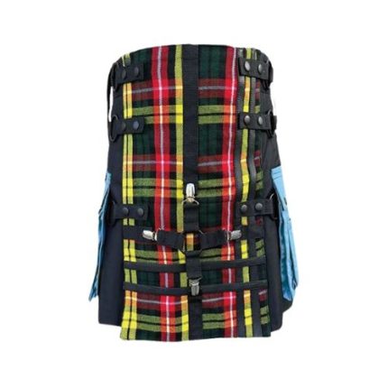 Men’s Black Hybrid Kilt with Buchanan Tartan and Utility Pockets
