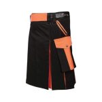 Men’s Black and Orange Utility Kilt with Cargo Pockets and Modern Design