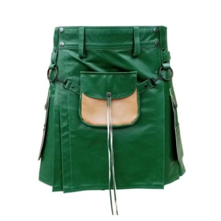 Green Leather Modern Kilt for Men
