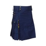 Men’s Navy Blue Hybrid Utility Kilt with Buchanan Tartan Pleats