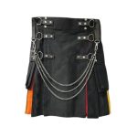 Women’s Black Gothic Hybrid Kilt with Rainbow Pleats and Chain Accents