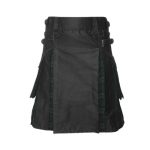 Men’s Black Hybrid Utility Kilt with Black Watch Tartan Pleats