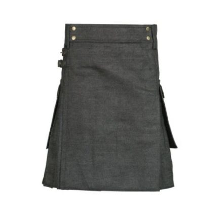 Kilts for Men - Grey Denim Utility Kilt with Cargo Pockets