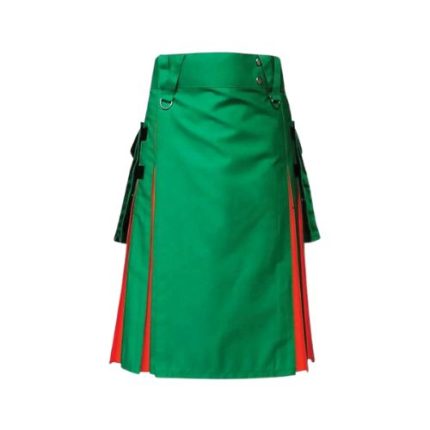Men’s Green and Orange Hybrid Kilt with Detachable Pockets