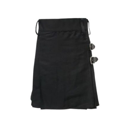 Women’s Black Utility Kilt with Leather Strap Buckles