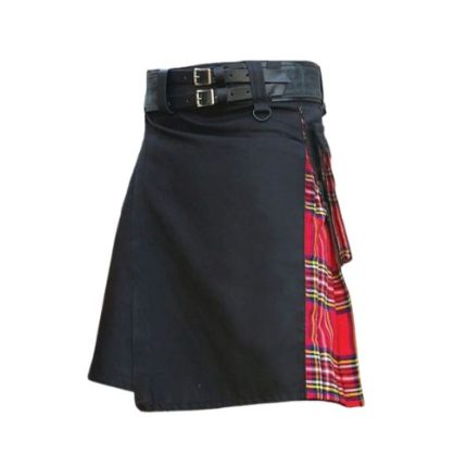 Men’s Black Hybrid Utility Kilt with Royal Stewart Tartan Pleats