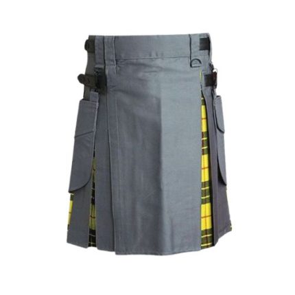 Men’s Grey Hybrid Utility Kilt with MacLeod of Lewis Tartan Accents